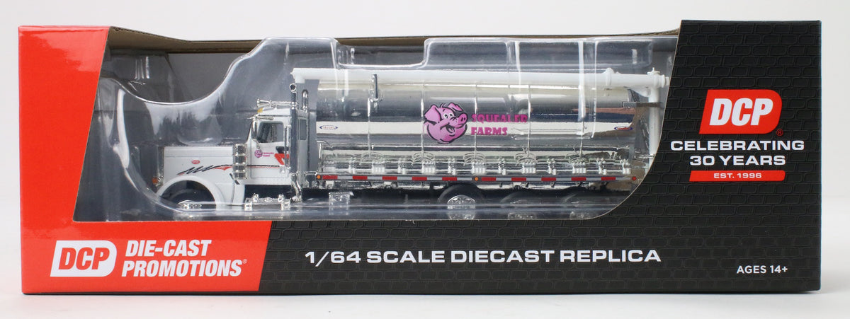 1:64 DCP Squealer Farms white Pete 389 day cab with triple axle Ledwell bulk feed body.