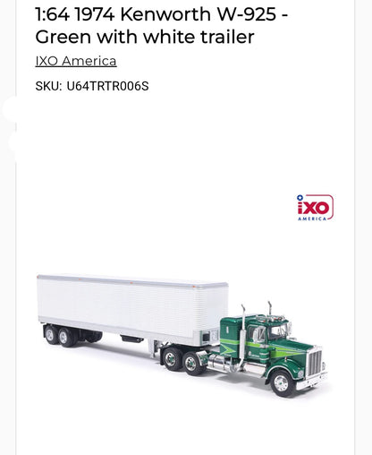 1:64 IXO 1974 Kenworth Green W925 (Movin' On Truck)