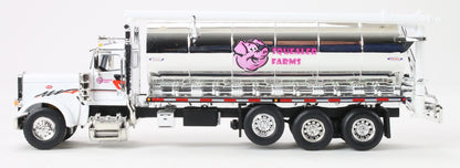 1:64 DCP Squealer Farms white Pete 389 day cab with triple axle Ledwell bulk feed body.