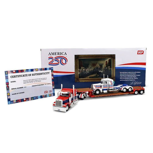 1:64 DCP America 250 Peterbilt 589 w 44" flat top, Fontaine Renegade LXT 40 lowboy w Peterbilt 589 load