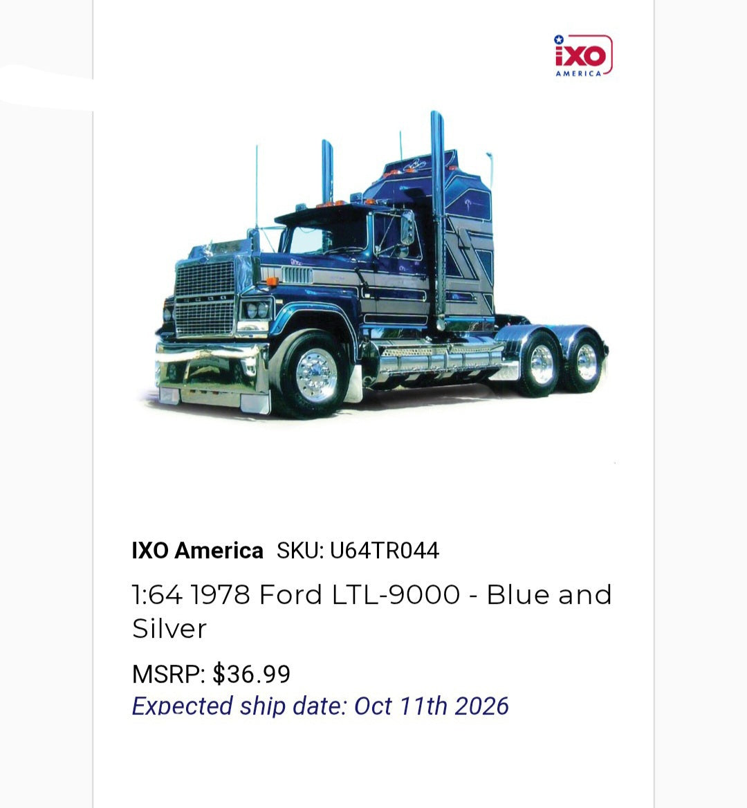 1:64 IXO 1978 Ford LTL-9000 - Blue, Silver