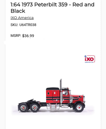 1:64 IXO 1973 Peterbilt 359 - Red and Black
