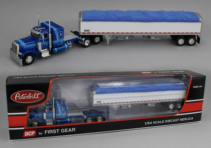 1:64 DCP Blue Peterbilt 379 Semi with White 43′ Wilson Pacesetter Grain Trailer