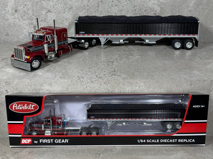 1:64 DCP Red and Black Peterbilt 379 Semi with White 43′ Wilson Pacesetter Grain Trailer