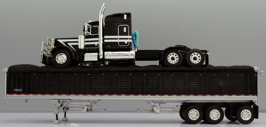 1:64 DCP Black and White Peterbilt 379 w Midroof Sleeper and Tri Axle Wilson Grain Trailer
