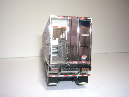 1:64 DCP White and Green V-Y Truckline Kenworth W900L 72" Aerocab Flattop sleeper and Wilson silver star tri axle livestock trailer