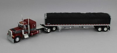 1:64 DCP Red and Black Peterbilt 379 Semi with White 43′ Wilson Pacesetter Grain Trailer