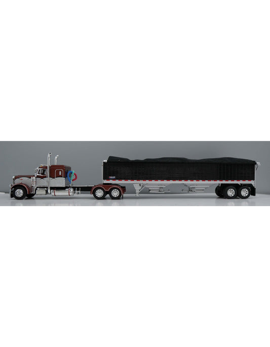 1:64 DCP Peterbilt 379 with 48" Flattop Sleeper and Wilson High Sided Grain Trailer, Bronze and Black barbed wire