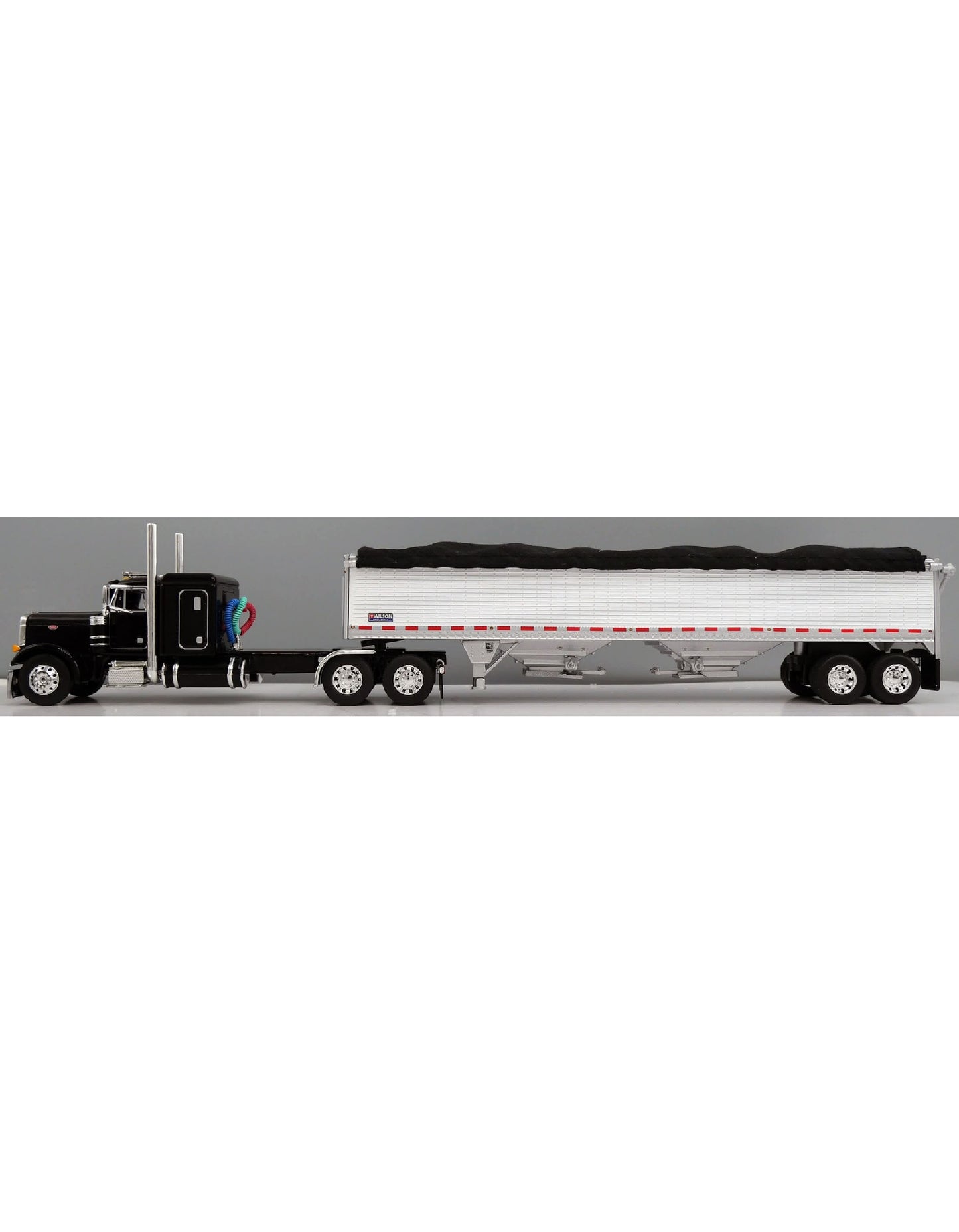 1:64 DCP Peterbilt 379 with 48" Flattop Sleeper and Wilson High Sided Grain Trailer, Black
