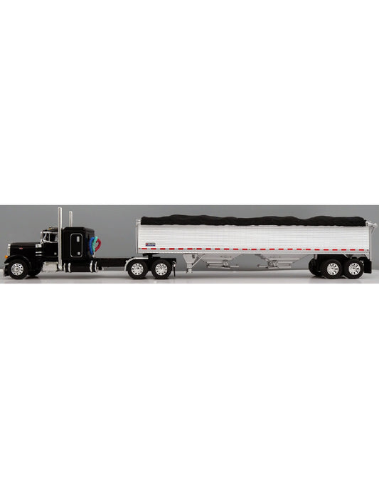 1:64 DCP Peterbilt 379 with 48" Flattop Sleeper and Wilson High Sided Grain Trailer, Black